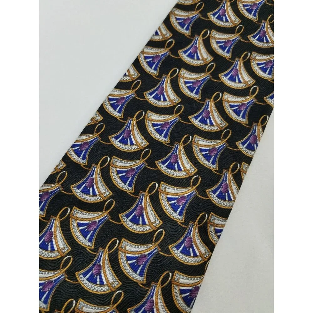 Christian Dior Cravate Mens Necktie Silk Tie Black Blue Abstract Geometric Fan P